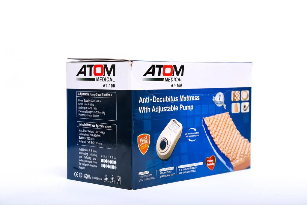 Atom Medical AT-100 Anti-Decubitus Air Mattress with Adjustable Pump – Alternating Pressure System for Bedsore Prevention