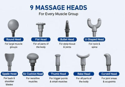 Fascia Gun BLD-780 – Deep Tissue Massager, 9 Massage Heads, 6 Speed Levels, Portable