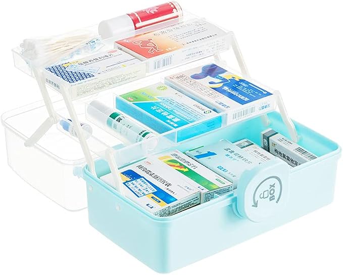 Multi-Layer Portable Storage Box with Handle – Transparent Lid, Twist Lock, First Aid/Craft Organizer, Blue