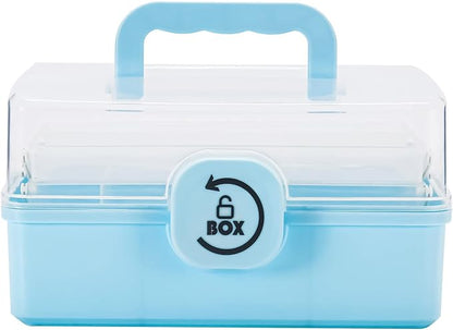 Multi-Layer Portable Storage Box with Handle – Transparent Lid, Twist Lock, First Aid/Craft Organizer, Blue
