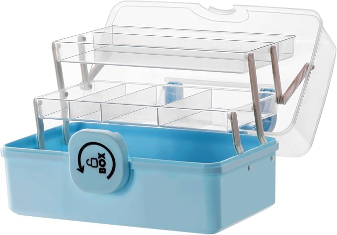 Multi-Layer Portable Storage Box with Handle – Transparent Lid, Twist Lock, First Aid/Craft Organizer, Blue