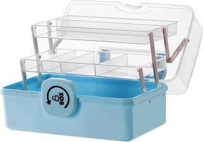 Multi-Layer Portable Storage Box with Handle – Transparent Lid, Twist Lock, First Aid/Craft Organizer, Blue