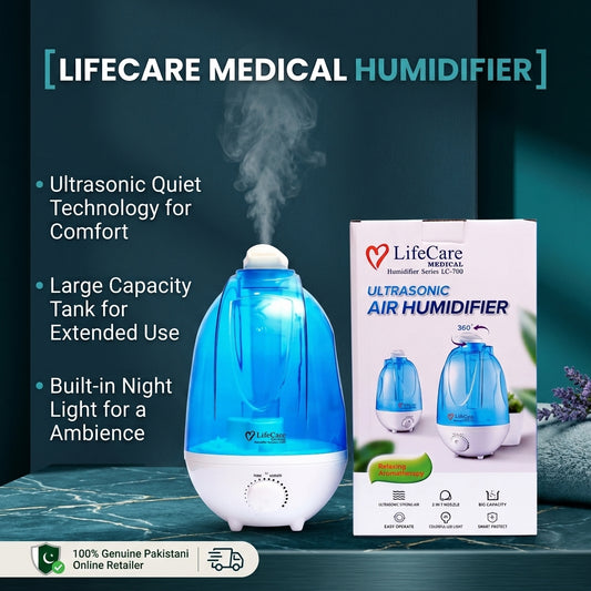 LifeCare Medical LC-700 Ultrasonic Air Humidifier – 360° Rotating Nozzle, Aromatherapy, Big Capacity, Blue