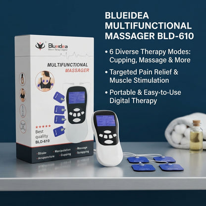 Blueidea BLD-610 Multifunctional Digital Massager – TENS Therapy, 6 Modes, LCD Display, Electrode Pads
