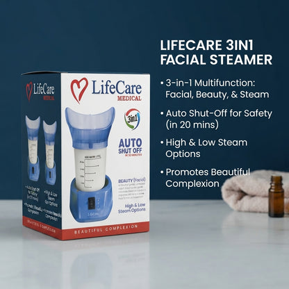 LifeCare Medical 3-in-1 Facial Steamer – Auto Shut-Off, High & Low Steam Options, Beauty Facial Sauna