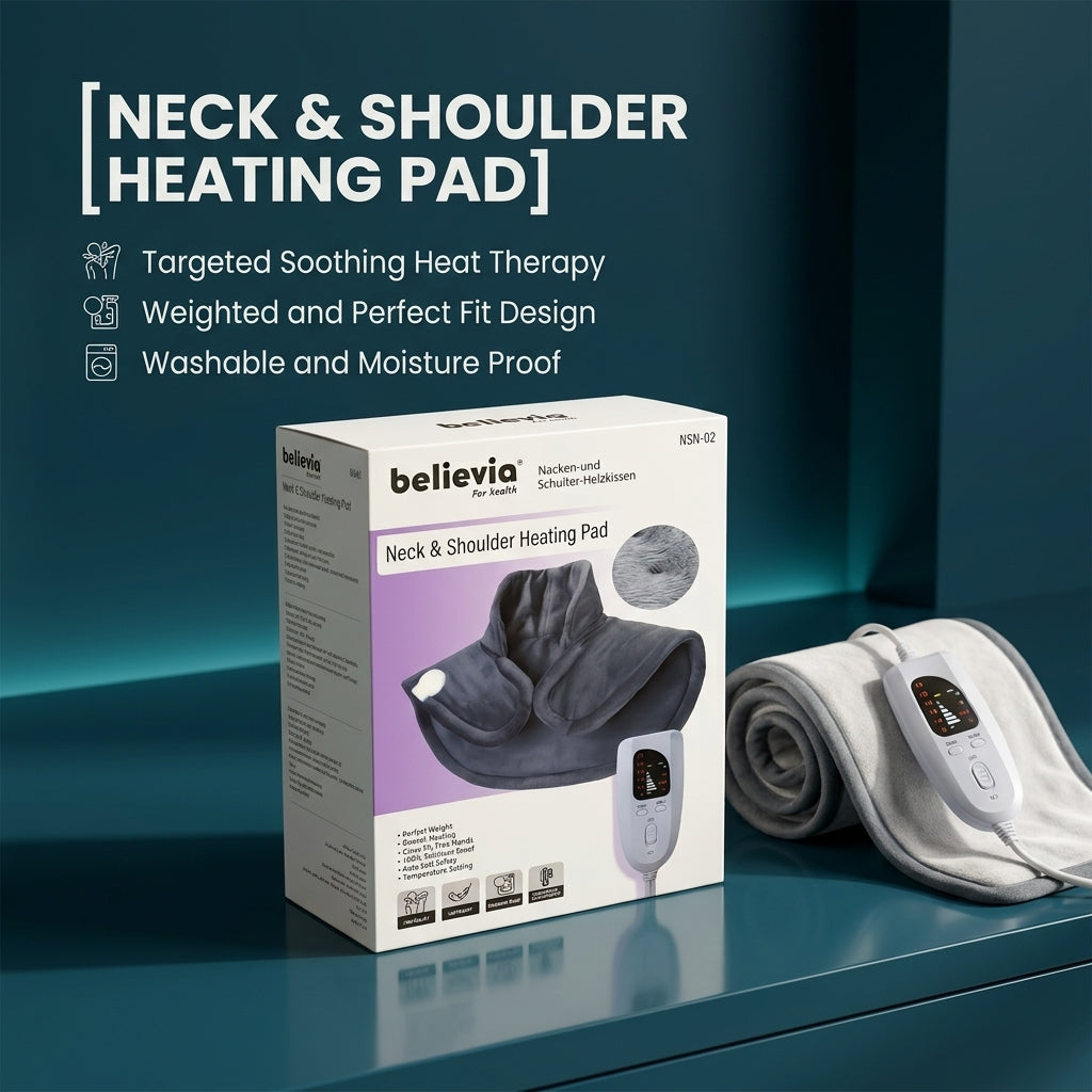Believia NSH-02 Neck & Shoulder Heating Pad – Adjustable Temperature, Auto Off Safety, Machine Washable