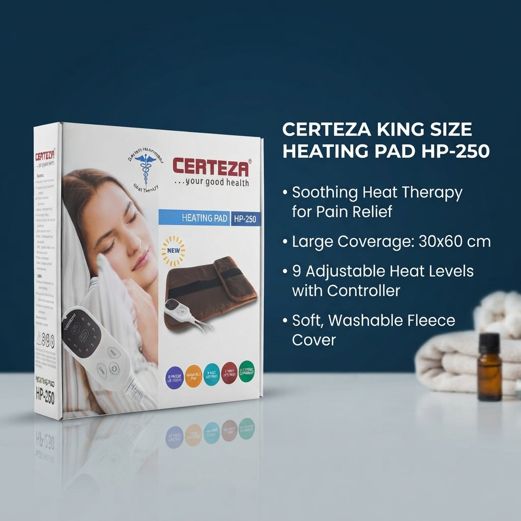 Certeza HP-250 Heating Pad – King Size 30x60cm, 9 Heat Settings, 3 Timer Settings, Turbo Heating, Washable