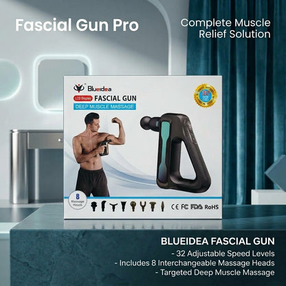 Blueidea Fascial Gun – Deep Muscle Massage, LCD Display, 32 Speed Levels, 8 Heads (Model BLD-888)