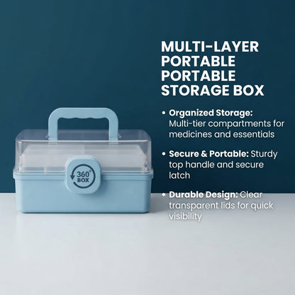 Multi-Layer Portable Storage Box with Handle – Transparent Lid, Twist Lock, First Aid/Craft Organizer, Blue