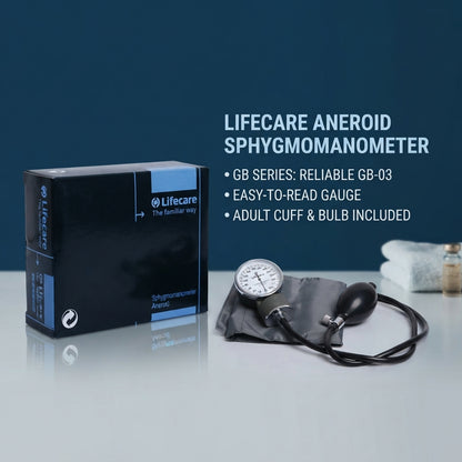 Lifecare Aneroid Sphygmomanometer – Manual Blood Pressure Monitor, Grey Cuff, Certified Gauge