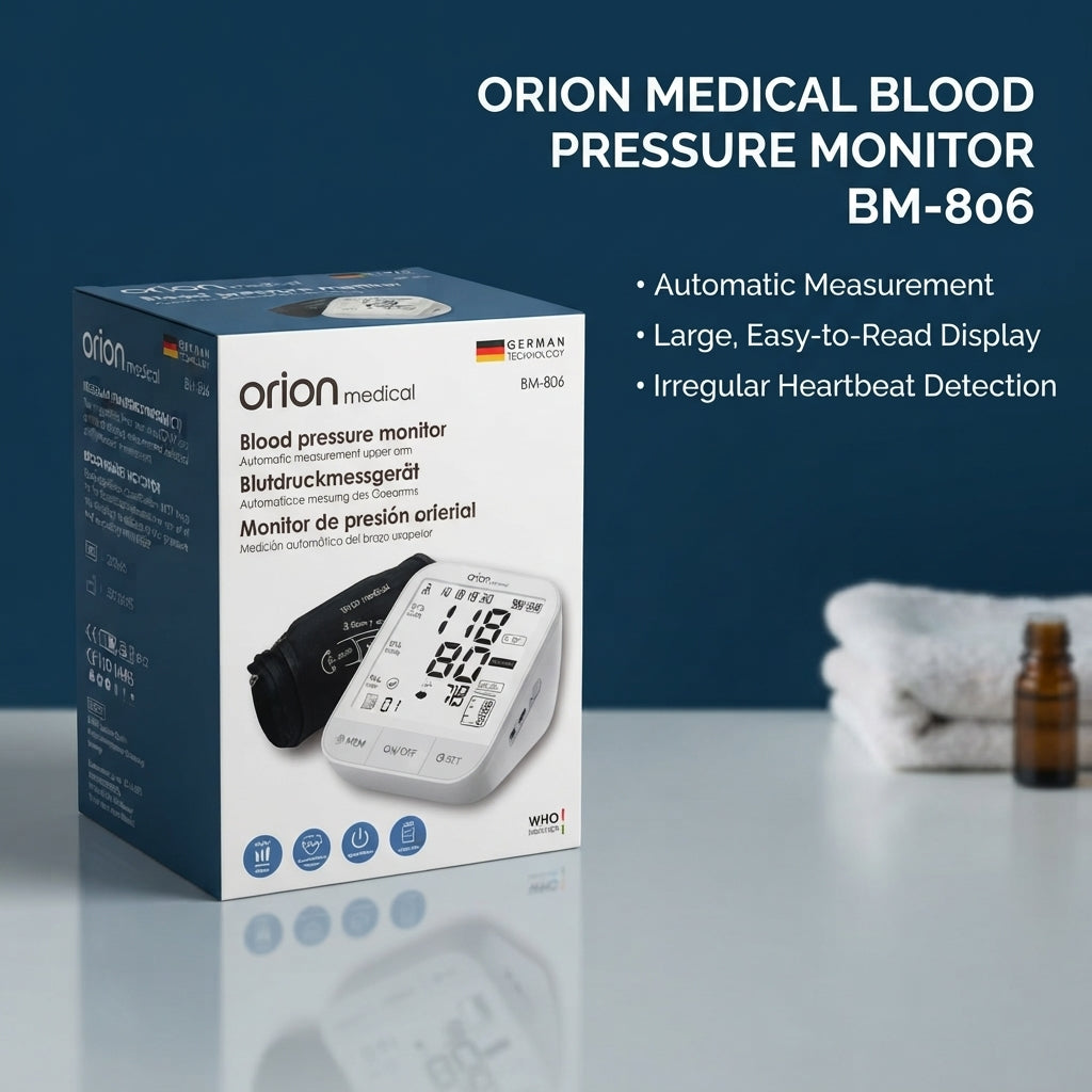 Orion Medical BM-806 Automatic Blood Pressure Monitor – Upper Arm, WHO Indicator, IHB Detection, German Technology