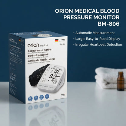 Orion Medical BM-806 Automatic Blood Pressure Monitor – Upper Arm, WHO Indicator, IHB Detection, German Technology