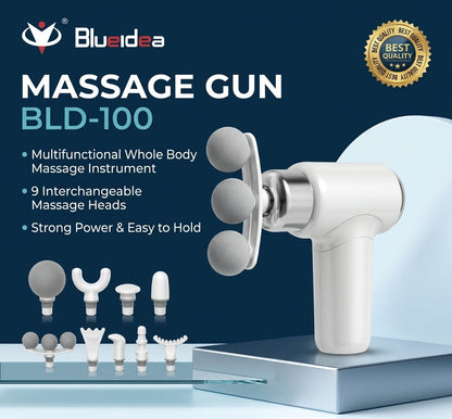 Blueidea Massage Gun BLD-100 – Multifunctional Whole Body Massager, 9 Massage Heads, White