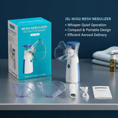 JSL-W302 Portable Mesh Nebulizer – Quiet & Low Power, USB Rechargeable, Adult & Child Mask Included