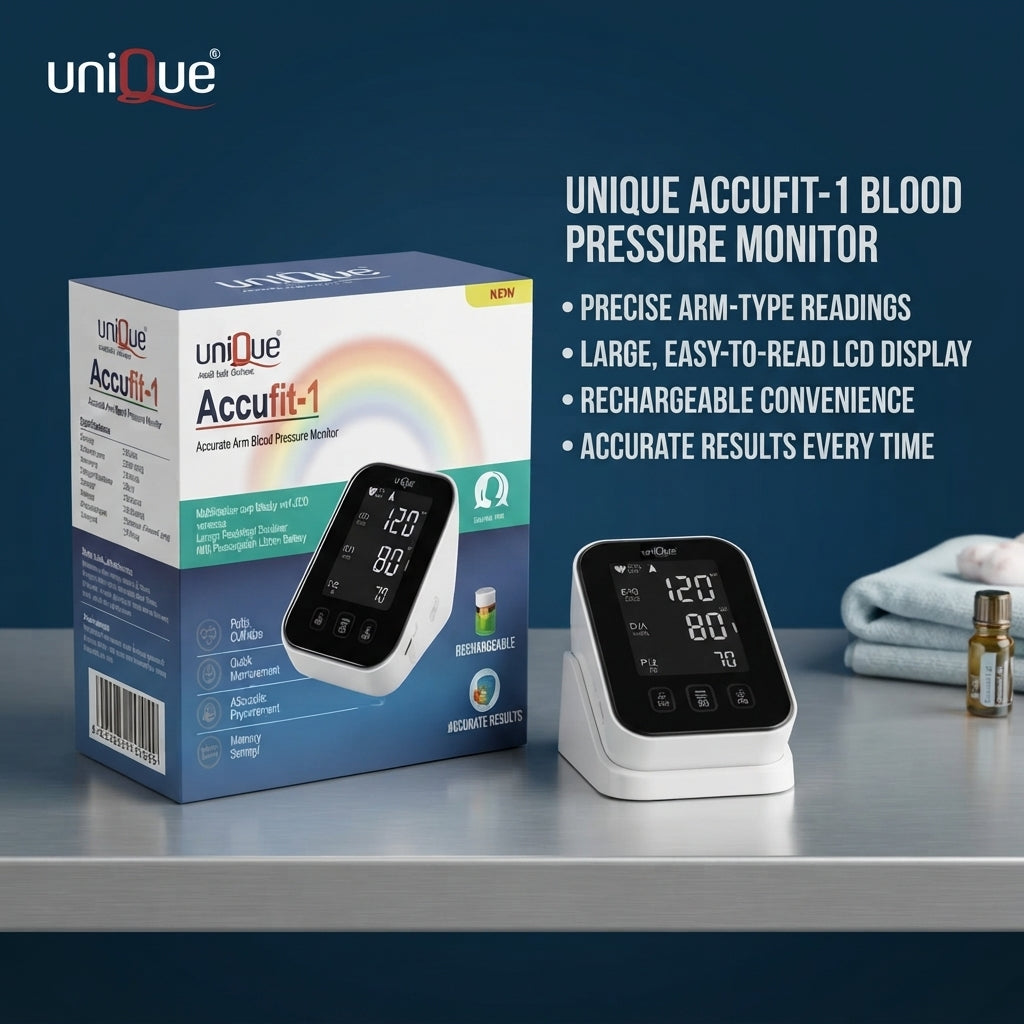 Unique Accufit-1 Digital Blood Pressure Monitor – Rechargeable, Arm Type, Large LCD Display