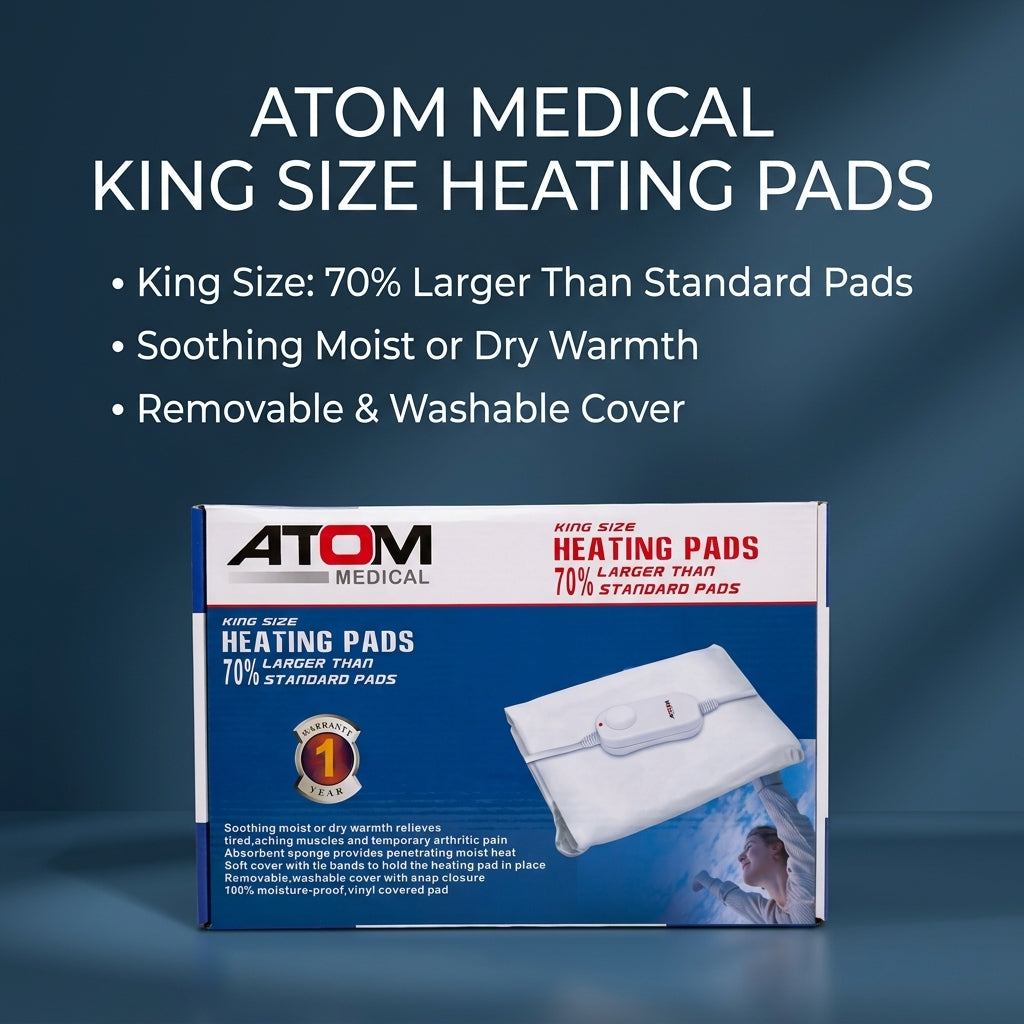 Atom Medical King Size Electric Heating Pad – Moist/Dry Heat Therapy, 70% Larger, 1 Year Warranty