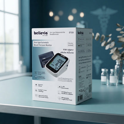 Believia BP30A Arm-Type Automatic Blood Pressure Monitor – Clinically Validated, WHO Classification, Adapter & Batteries Included