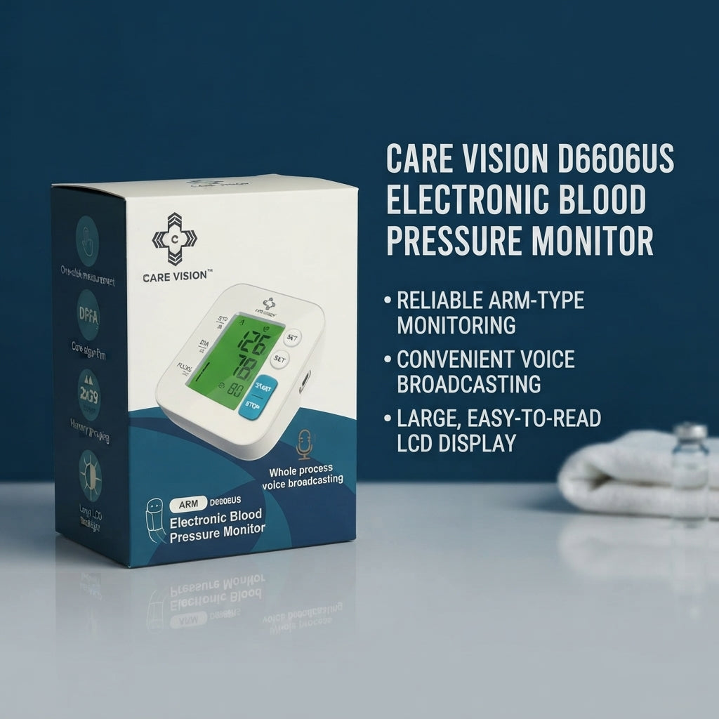 Care Vision D6606US Electronic Arm Blood Pressure Monitor – Voice Broadcasting, Large LCD Backlight, Dual Memory 2×99