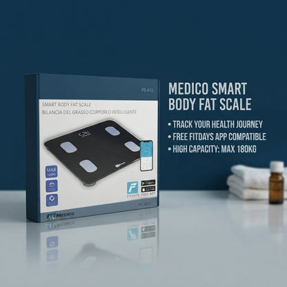Medico PS-410 Smart Body Fat Scale – Bluetooth Digital Weighing Scale with FitDays App, Max 180kg