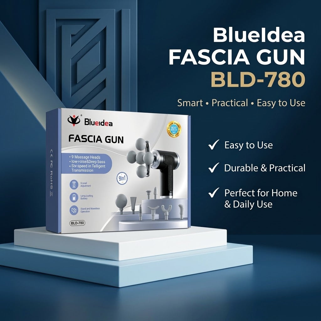 Fascia Gun BLD-780 – Deep Tissue Massager, 9 Massage Heads, 6 Speed Levels, Portable