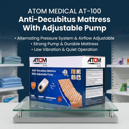 Atom Medical AT-100 Anti-Decubitus Air Mattress with Adjustable Pump – Alternating Pressure System for Bedsore Prevention