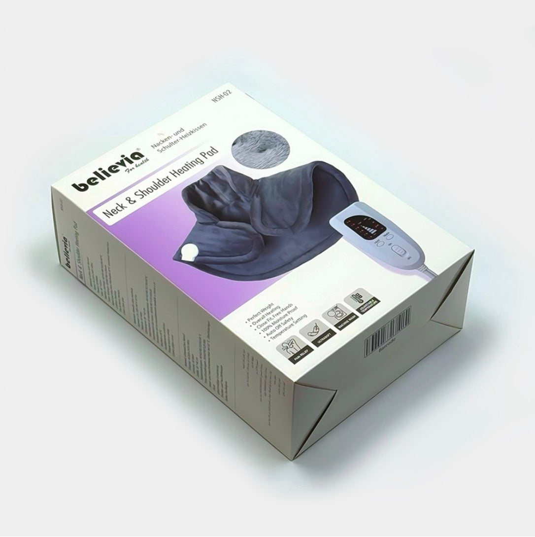 Believia NSH-02 Neck & Shoulder Heating Pad – Adjustable Temperature, Auto Off Safety, Machine Washable