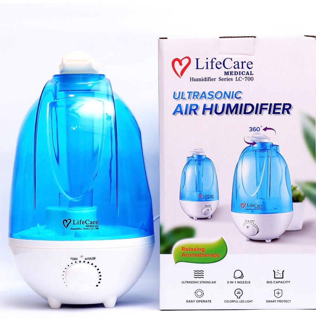 LifeCare Medical LC-700 Ultrasonic Air Humidifier – 360° Rotating Nozzle, Aromatherapy, Big Capacity, Blue