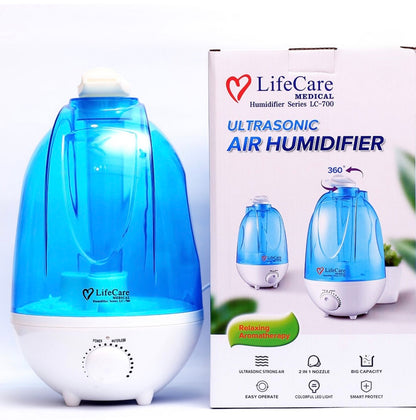 LifeCare Medical LC-700 Ultrasonic Air Humidifier – 360° Rotating Nozzle, Aromatherapy, Big Capacity, Blue