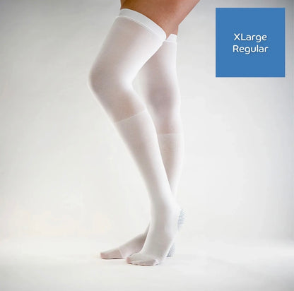 MANA BP-3346 Anti-Embolism Stocking – Thigh Length Compression Socks, 4-Way Stretch, Silicone Band, White