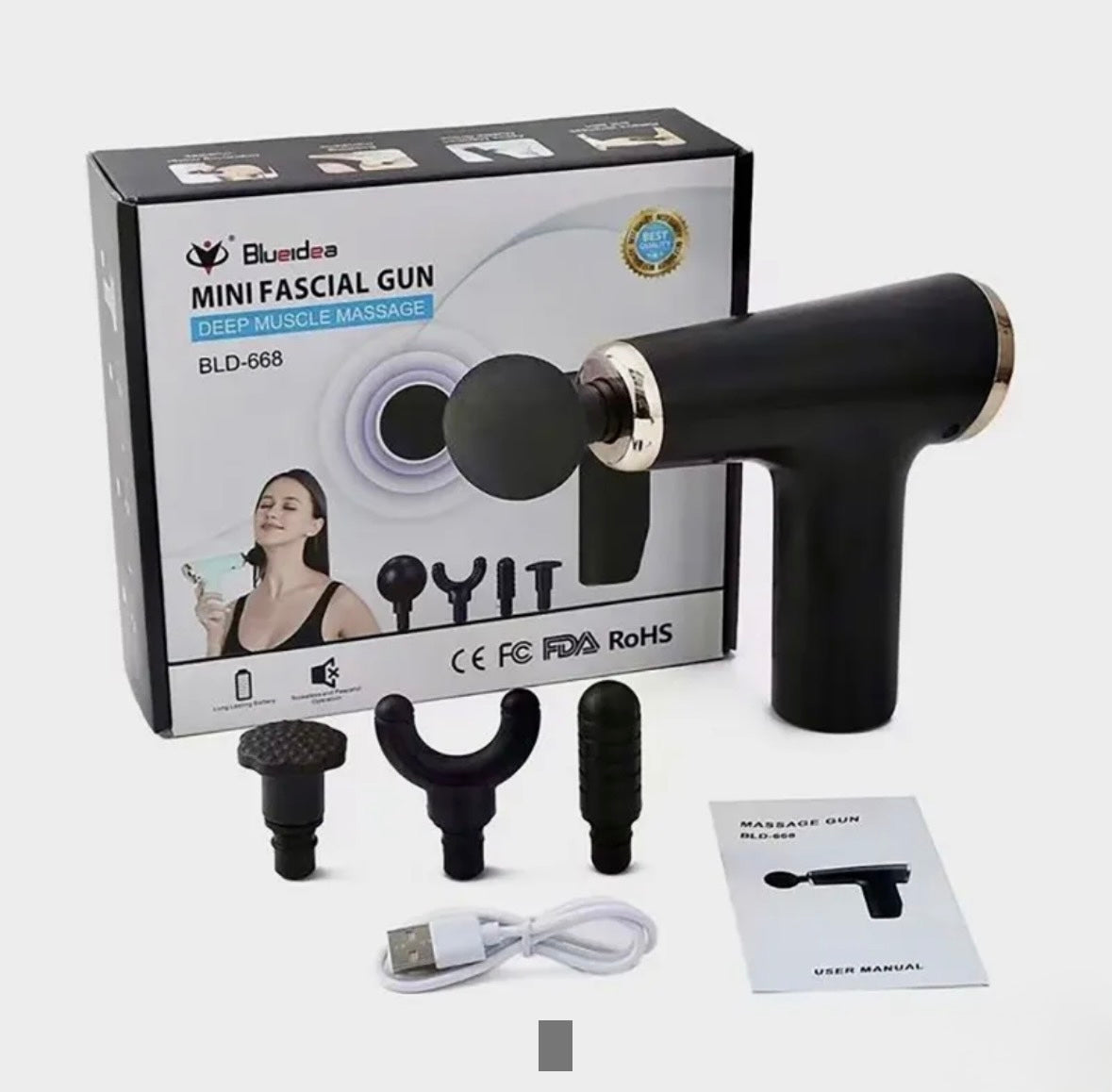 Blueidea Mini Fascial Gun BLD-668 – Compact Deep Muscle Massager, Long Lasting Battery, CE FCC FDA RoHS