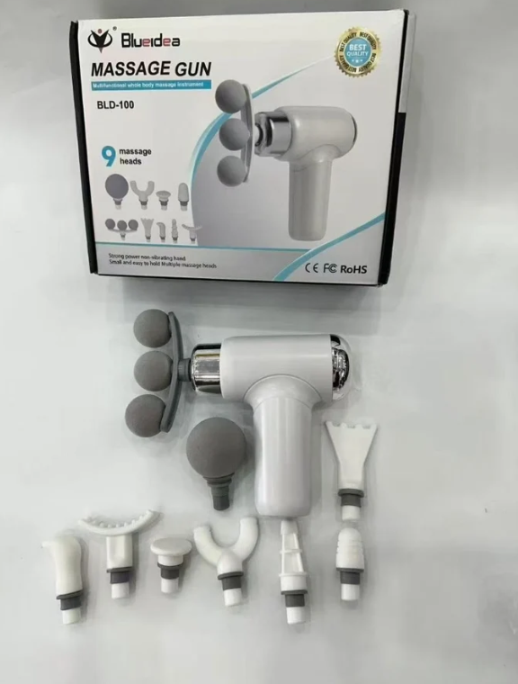 Blueidea Massage Gun BLD-100 – Multifunctional Whole Body Massager, 9 Massage Heads, White