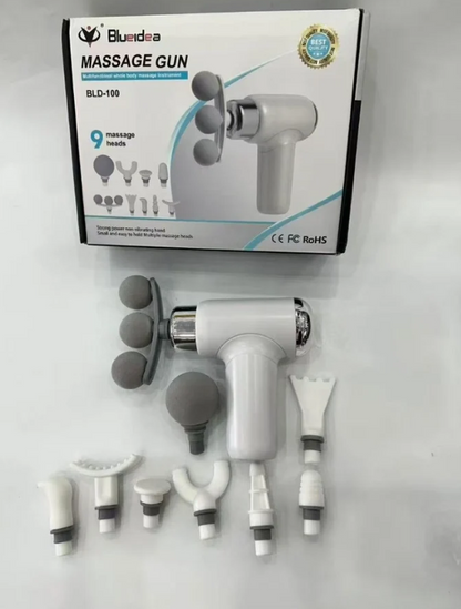 Blueidea Massage Gun BLD-100 – Multifunctional Whole Body Massager, 9 Massage Heads, White
