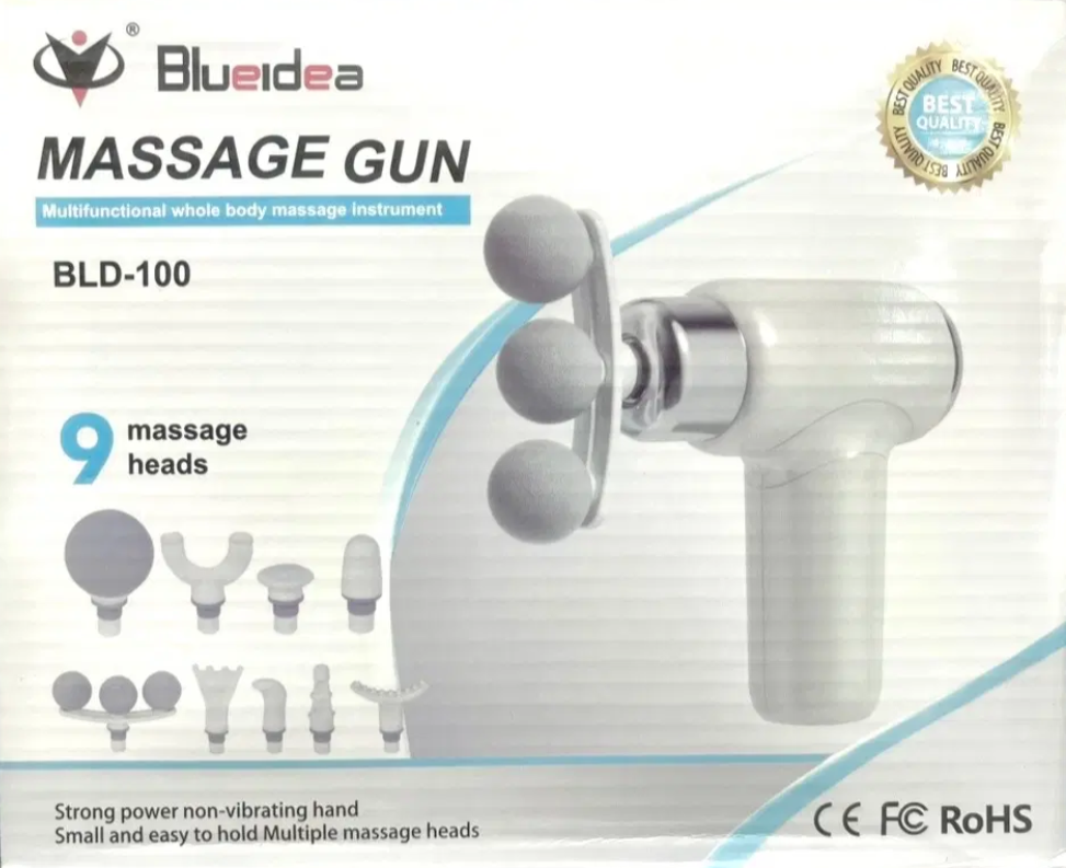 Blueidea Massage Gun BLD-100 – Multifunctional Whole Body Massager, 9 Massage Heads, White
