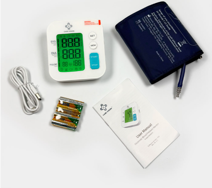 Care Vision D6606US Electronic Arm Blood Pressure Monitor – Voice Broadcasting, Large LCD Backlight, Dual Memory 2×99
