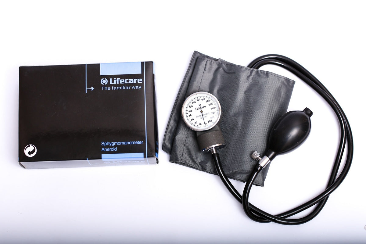 Lifecare Aneroid Sphygmomanometer – Manual Blood Pressure Monitor, Grey Cuff, Certified Gauge