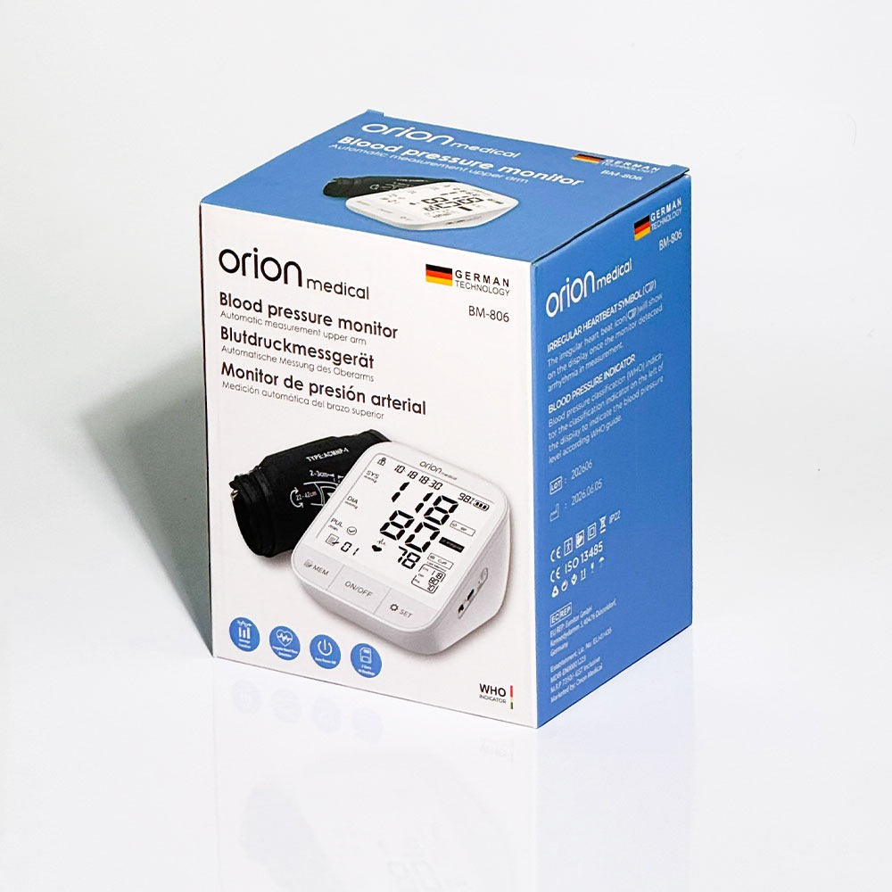 Orion Medical BM-806 Automatic Blood Pressure Monitor – Upper Arm, WHO Indicator, IHB Detection, German Technology