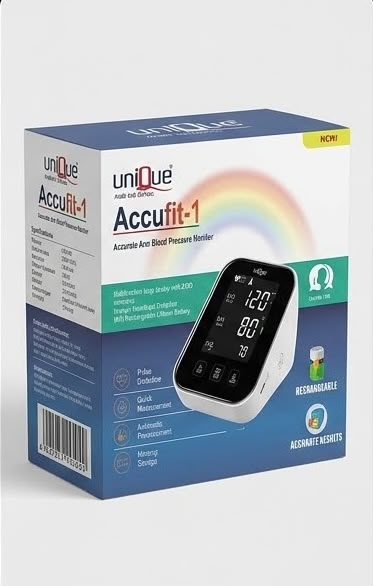 Unique Accufit-1 Digital Blood Pressure Monitor – Rechargeable, Arm Type, Large LCD Display