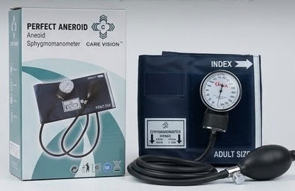 Care Vision Perfect Aneroid Sphygmomanometer – Manual BP Apparatus with Adult Cuff, Bulb & Large Dial