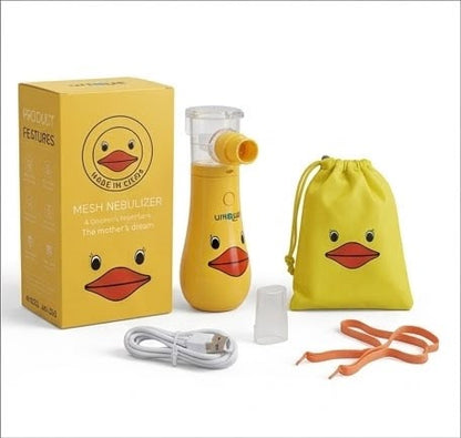 Duck-Themed Portable Mesh Nebulizer for Kids – USB Rechargeable, Carry Pouch Included, Yellow