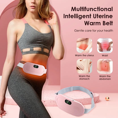 Portable Electric Heating Massage Belt – Period Cramp Relief, Vibration Massage, 3 Heat & Vibration Levels, Pink