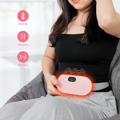 Portable Electric Heating Massage Belt – Period Cramp Relief, Vibration Massage, 3 Heat & Vibration Levels, Pink