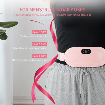 Portable Electric Heating Massage Belt – Period Cramp Relief, Vibration Massage, 3 Heat & Vibration Levels, Pink