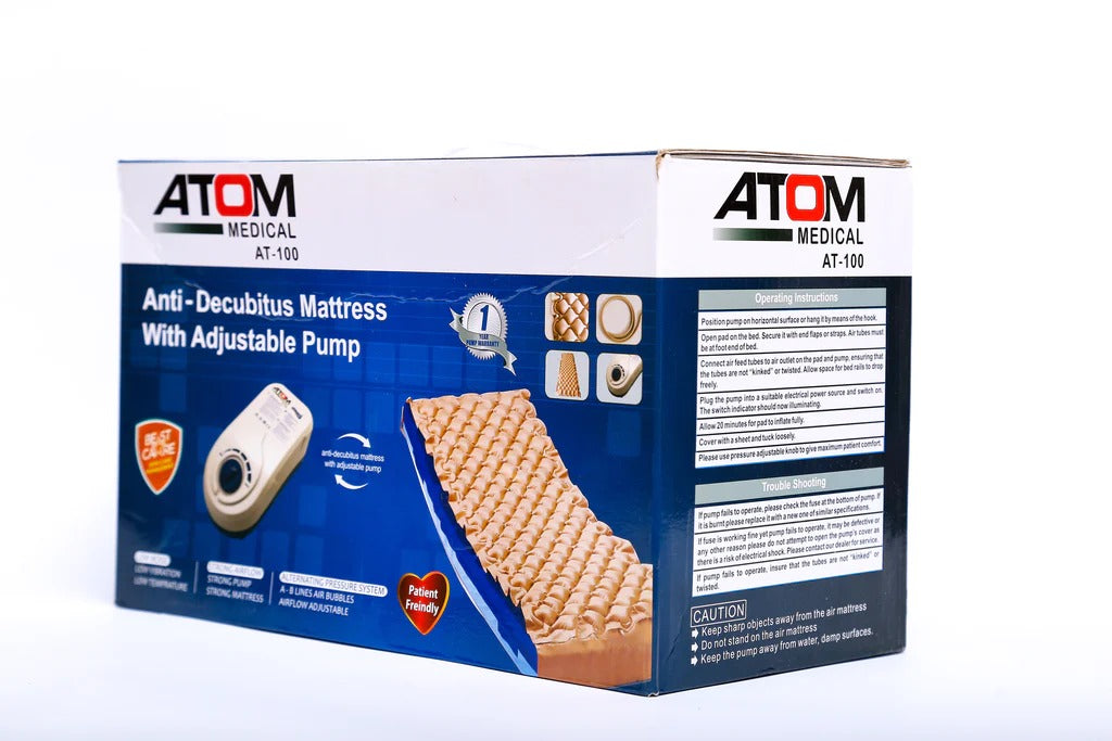 Atom Medical AT-100 Anti-Decubitus Air Mattress with Adjustable Pump – Alternating Pressure System for Bedsore Prevention