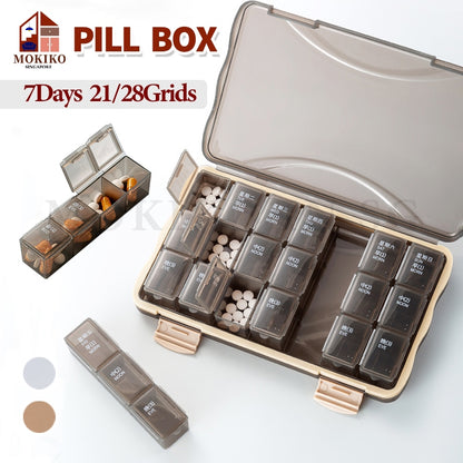 28-Cell Pill Organizer Box – Black 4x7 Weekly Medicine Case, Twin Snap Lock Compartments